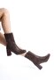 Women's Bitter Brown Blunt Toe Heeled Boots - 6