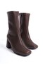Women's Bitter Brown Blunt Toe Heeled Boots