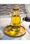 3-Piece Oil and Vinegar Dispenser Set with Bamboo Lid and Bamboo Stand, 900 ml, Round Stand, 24 cm - 3