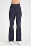 Curve Plus Size Ribbed Spanish Leg High Waist Gathering Navy Blue Leggings - 2