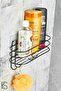 Black Adhesive Bathroom Organizer Shampoo Holder Oval Bathroom Shelf with 4 Hangers Shower Shelf Organizer