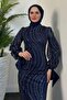 Navy Blue Bellanca Glitter Evening Dress - 2