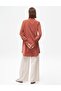 Brick Color Stone Embroidered Shirt Collar Tunic - 4