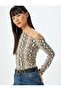 Off-The-Shoulder Body Asymmetrical Neckline Long Sleeve Snake Skin Print Draped