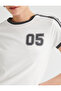 Striped College T-Shirt Slim Fit Printed Short Sleeve Crew Neck Cotton - 5