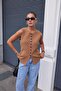Soft Textured Tan Knitwear Vest - Bone Button Detailed - 2