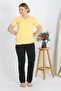 Women's Short Sleeve Cotton Combed Pajama Suit Yellow 4215 - 7