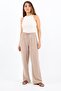 Women's Linen Comfy Beige Straight Cut Elastic Waist Trousers - 2