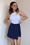 Women's Navy Blue Cream Striped Shorts Skirt - 8