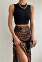 Women's Brown Leopard Midi Satin Skirt - 2