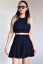 Women's 100% Viscose Black Summer Flared Skirt with Shorts and Elastic Waist