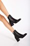 Women's Genuine Leather Daily Heeled Boots - Black - 4