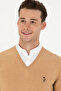 Men's Slim Fit V-Neck Sand Melange Sweater 50269006-Vr123 - 2