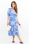 Women's Cruise Blue Viscose Midi Dress with Elastic Waist - 5