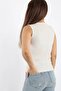 Women's Closed Collar Cotton Cream Plain Sleeve Ribbed Undershirt - 5