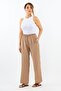 Women's Relaxed Beige Elastic Waist Straight Cut Pocket Ayrobin Trousers - 7
