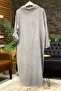 Collared Buttoned Long Linen Dress with Pockets - 2
