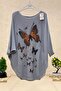 Butterfly Print Bat Mercerized Pocket Blouse