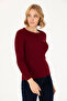 Women's Burgundy Basic Crew Neck Sweater 50288981-Vr014 - 3
