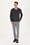 Men's Slim Fit V-Neck Anthracite Melange Sweater 50269004-Vr081 - 3