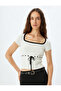 Crop Sweater Short Sleeve Bow Detail Square Neck Slim Fit - 3