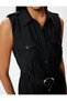 Midi Length Sleeveless Shirt Dress with Belt Detail and Pockets - 5
