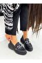 Black Leather (Fabio) Three Buckle Women's Loafer - 3