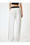 Linen Blended Trousers Oversize Wide Leg Elastic Waist Pocket Ribbed - 4