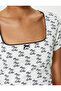 Bow T-Shirt Square Neck Short Sleeve Print Slim Fit - 5