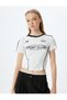 Crop T-Shirt Slogan Printed Bias Crew Neck Short Sleeve Cotton Slim Fit - 2