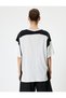 Color Blocked Slogan Printed Oversize T-Shirt - Crew Neck, Short Sleeve - 4
