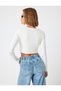 Long Sleeve Crop T-Shirt Ribbed Deep Round Neck Cotton Slim Fit - 4