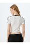 Crop T-Shirt Slogan Printed Bias Crew Neck Short Sleeve Cotton Slim Fit - 4