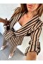 Women's Striped Waist Lace-Up Brown Bottom Top Set - 6