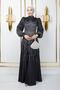Satin Hijab Evening Dress with Stoned Peas on the Front Black 1670