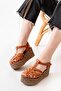 684-02 Tan Orthopedic Genuine Leather Wedge Women's Sandals - 4
