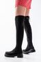 812-2194 Black Suede Zippered Over-The-Knee Lace-Up Socks Daily Women's Boots - 4