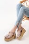 684-02 Beige Orthopedic Genuine Leather Wedge Women's Sandals - 4