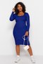 Cobalt Blue Square Neck Body-Fitting Knitwear Dress Tbbaw24Ah00005