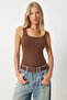Women's Brown Ribbed Thick Strap Knitted Undershirt Hj00009 - 3
