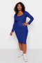Cobalt Blue Square Neck Body-Fitting Knitwear Dress Tbbaw24Ah00005 - 3