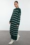 Dark Green Striped Knitwear Dress with Slit Detail on the Sleeve Tctaw24Eb00018 - 2