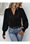 Women's Long Sleeve Flowing Double Breasted Collar Sleeve Tipped Sandy Blouse - 2
