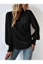Women's Long Sleeve Flowing Double Breasted Collar Sleeve Tipped Sandy Blouse - 3