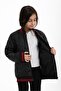 Girl's Black College Collar Lined Water and Windproof Zippered Pocket Coat Jacket - 2