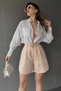 Women's Cream Bird Eye Belted Wide Leg Boyfriend Fit Gabardine Shorts Bcdf- 233500 - 2