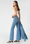 Spanish Dark Blue Flare Leg Denim Trousers High Waist Spanish Jeans Gathering