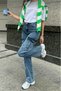 Miyamisu Power Lycra Women's Medium Snow Cargo Pocket Super High Waist Wide Leg Jans Denim Palazzo Pants - 4