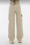 Sasha Beige Cargo Loose No Back Pocket Lycra Super High Waist Jean Trousers - 4