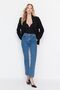Blue Lycra High Waist Slim Mom Jeans - 3